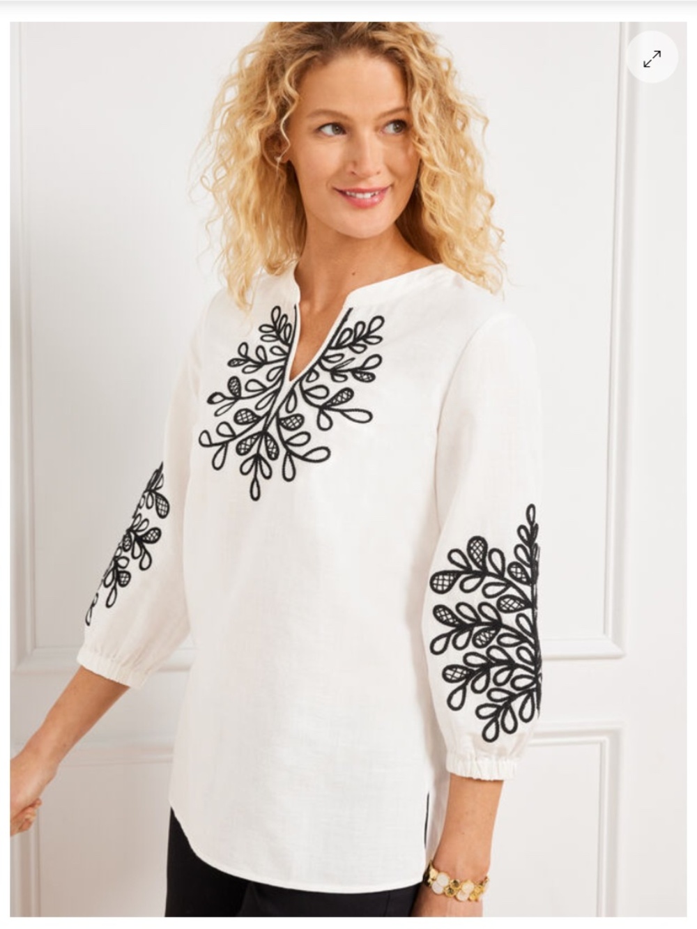 Talbot’s Linen-blend, Embroidered Tunic, Size LP